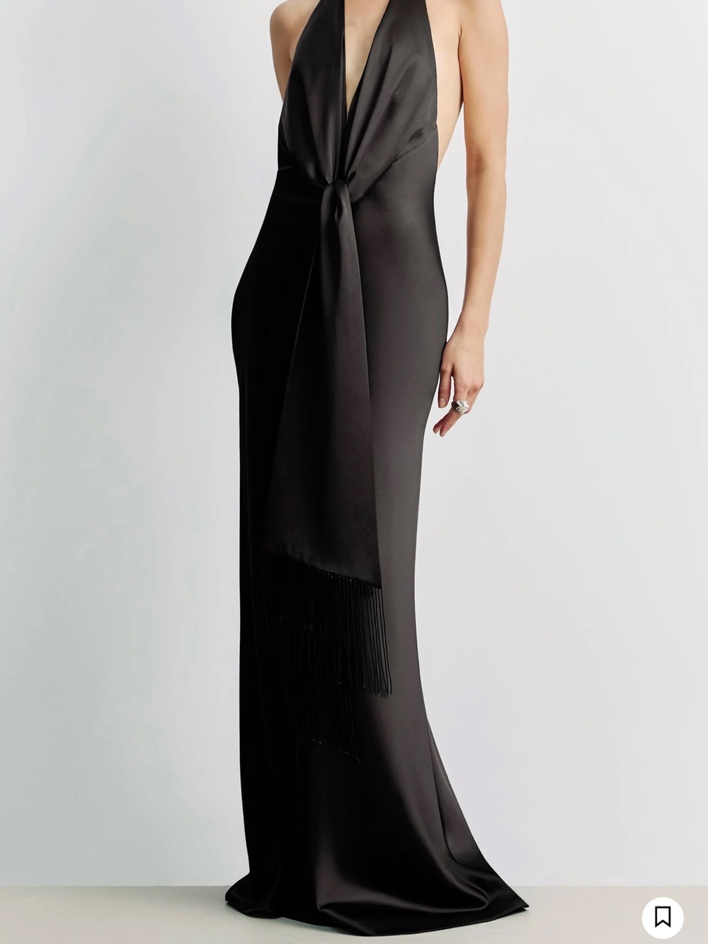 BOA Elegant Black Halter Knot Fringe Evening Gown
